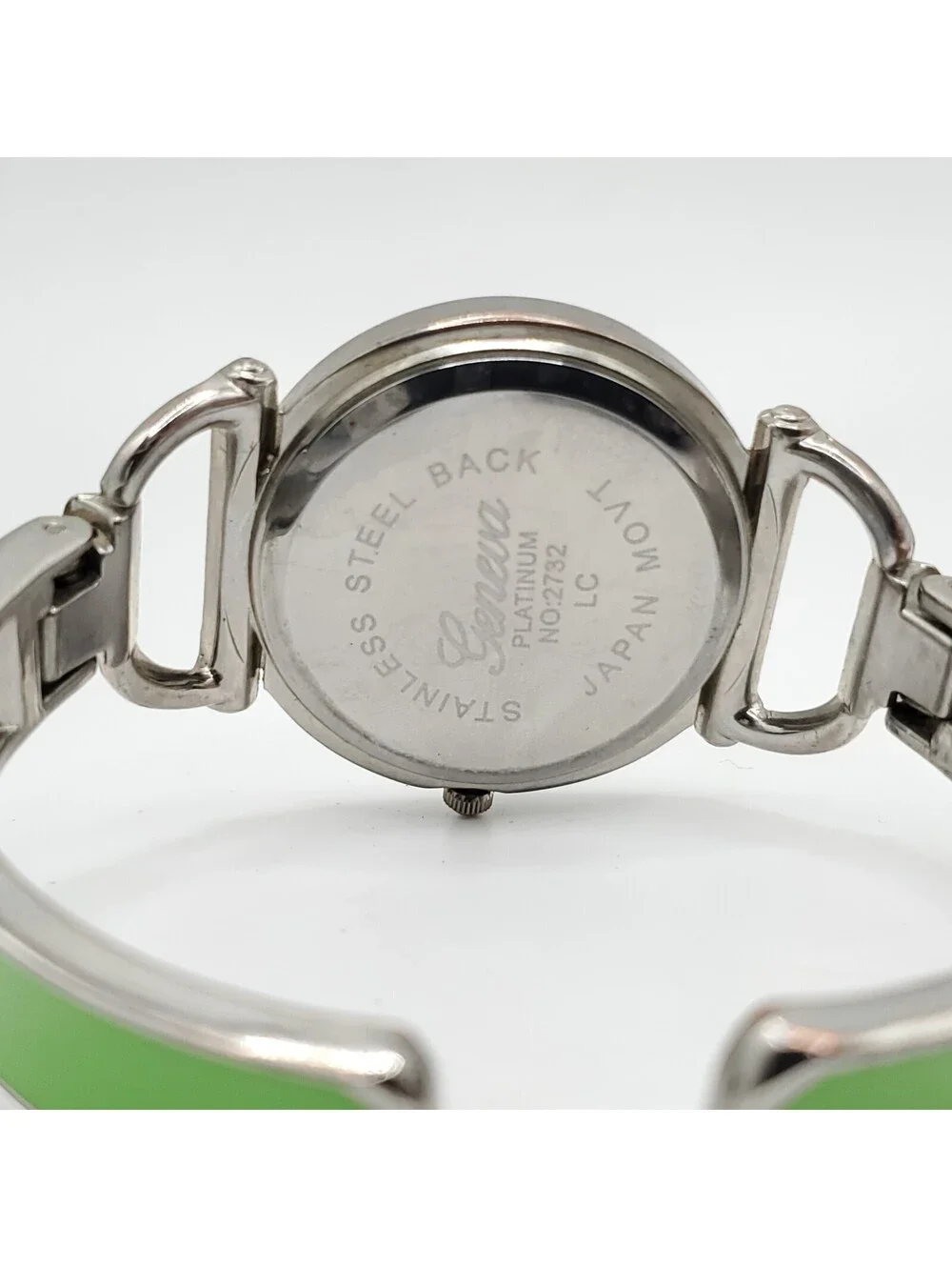 Geneva Platinum Womens Watch 34mm Green Silver Cuff Band New Battery